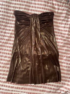 Necessary Objects brown/gold strapless dress